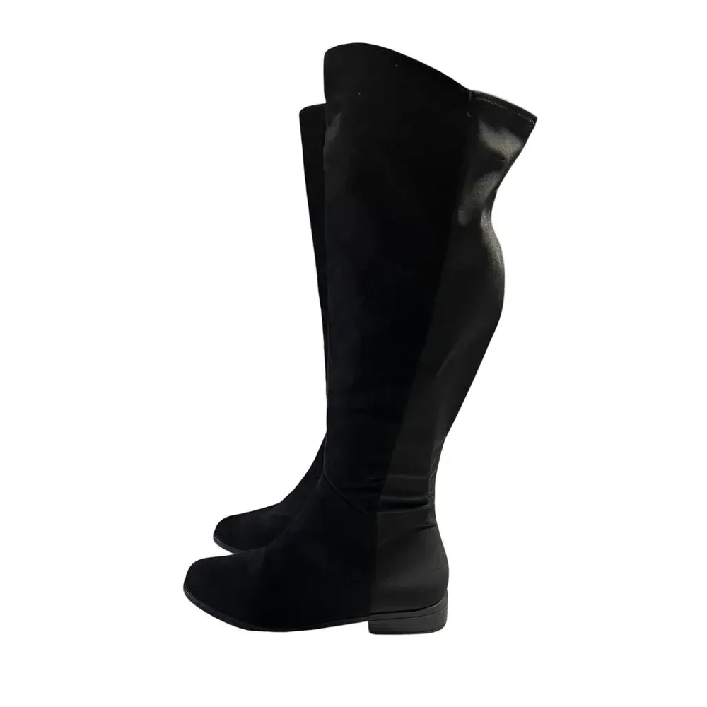Lane Bryant OTK Suede Flat Boots Size 8W Over the Knee Wide Calf Preppy Classic